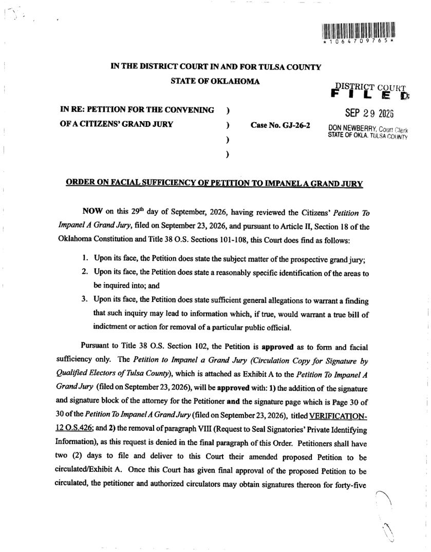 First page of the court’s September 29 review document